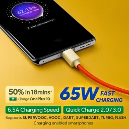 RoarX USB Type C Cable 10 A 1 m TPE ORIGINAL 65 WATT DASH WARP FAST CHARGING CABLE FOR SUPER VOOC, SUPER DART, FLASH, TURBO, WARP, DART USB to TYPE C image 3