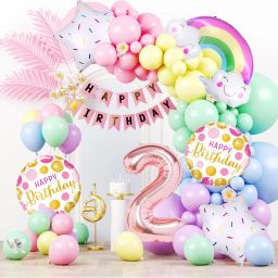Printed Rainbow Cloud Theme Second Birthday Pastel Balloons Decoration Kit For Baby Balloon Bouquet-2