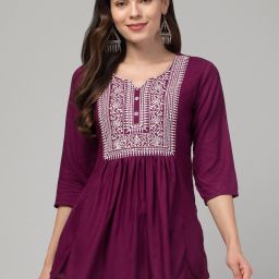 Women Embroidered Viscose Rayon Flared Kurta-image-57