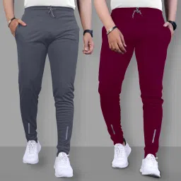 Pack of 2 Men Solid Grey, Maroon Track Pants-image-28