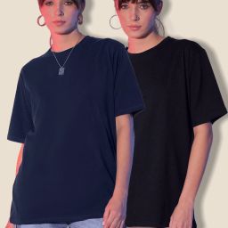 Pack of 2 Women Solid Round Neck Pure Cotton Black, Blue T-Shirt-image-26