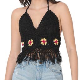 Self Design Women Swim Top Black Swimsuit-image-2