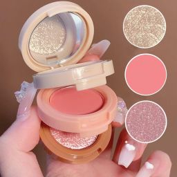 Beauty 3in1 Highlighter Shimmer Blush Contour With Brush Kit For Face Makeup1Pcs Highlighter-image-21