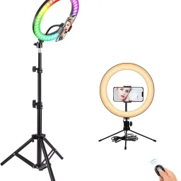 TAXTURE 10" Selfie RGB Ring Light with Tripod Stand LED Dimmable with 21 Colours Ring Flash-picture-35