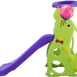 Baby Slide - Garden Slide in Dolphin Shape Along with One Basket Ball for Kids-image-29