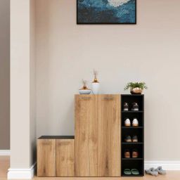 mintwud from pepperfry Louis Shoe 25- Pairs 4 Door Cabinet In Black And Canyon Oak Colour-picture-14