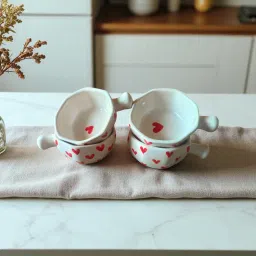 Ceramic Sauce Bowl Ceramic Red Heart Printed Hexagone Chutney Bowl Pack Of 4-image-51