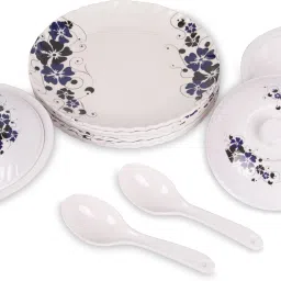 Melamin Royal Lehar 104 Melamine Navy Blue & Black Flower Design Dinner Set-image-32