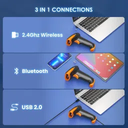 OnlyU Wireless 2D&1D (Bluetooth+USB+2.4GHz) Barcode Scanner(QR Code) inbuilt Battery Induction Scanning with Built-in Illumination Light (1 Year Warranty) 2D Camera Barcode Scanner image 2