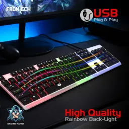 Frontech KB-0042 Wired Keyboard | RGB Backlight | 104 Keys Wired USB Standard Gaming Keyboard Compatible with Desktop, Laptop, Mac with gaming mode ,stand support,multimedia_keys image 4