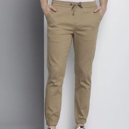 Men Slim Fit Khaki Cotton Blend Trousers-image-15