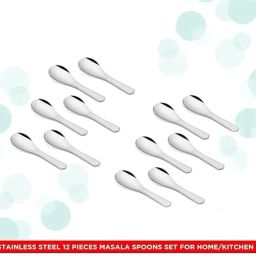 Set of 12 Pieces | Small Masala Spoons For Spices | Length 9 CM Stainless Steel Olive Spoon Set-21