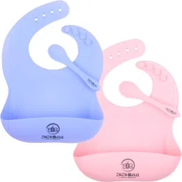 Silicone Adjustable Feeding Bib with Easy Grip Spoon For Feeding Toddlers & Baby - 100% Silicone-Food Grade-image-13