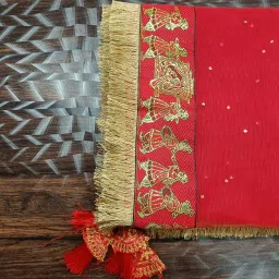 Net Self Design Red Women Dupatta-image-5