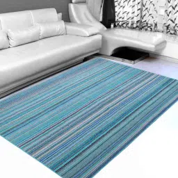 saral home Blue Striped Microfibre 4 ft x 6 ft Machine Made Carpet-picture-7