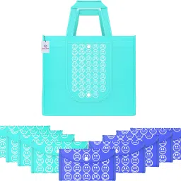 Pack of 10 Smile Foldable Grocery/Shopping Bags For Women | Blue & Dark Blue Pack of 10 Grocery Bags-image-22