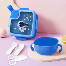 Cute Astronaut Theme Leak Proof Bento Snack Box With Spoon &Fork For School Kids 1 Containers Lunch Box-image-14