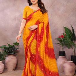 Embellished, Paisley, Printed Saree with Attached Blouse Georgette, Lace Saree-picture-8