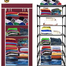 furnbolo 6 Shelf Foldable Collapsible Wardrobe Storage Organizer Almirah Cloth Rack Carbon Steel Collapsible Wardrobe-picture-42