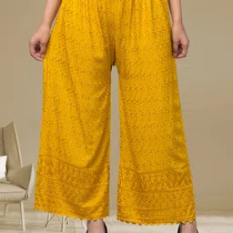 fambee Women Relaxed Yellow Viscose Rayon Trousers-picture-43