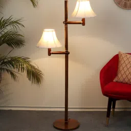tu casa Off White Metal and Fabric Shade Novelty Floor Lamp With Mango wood Base-picture-24