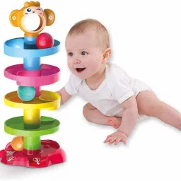 Monkey 5 Layer Plastic Stack, Drop and Go Ball Drop and Roll Swirling Tower Ramp Development Educational Toys for Baby and Toddler-26