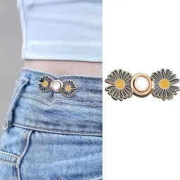 Jeans Adjustable Button pins Waist Buckle (1 pcs, Black Flower) Metal Buttons-11