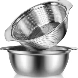Stainless Steel Vegetable Bowl 2-Piece Stainless Steel Colander Set with Handle Vegetable Strainer for Kitchen-image-85
