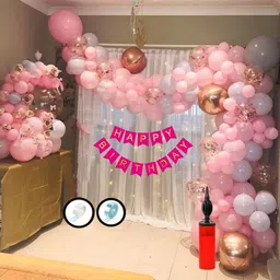 party midlinkerz Solid Pink Theme Birthday Decoration items kit Combo for Girls, Women with White Net Balloon-picture-14