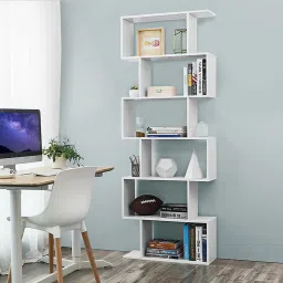 lukzer 6 Layer Bookshelf S Shaped Bookcase Open Book Shelf Display Rack (MR-002/White) Engineered Wood Open Book Shelf image 3