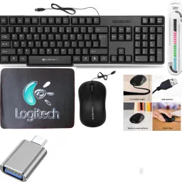 Mophonics Wired K20 Keyboard-Mouse, MousePad, C-OTG, , Cable Protector ( Set-5) Combo Set-15