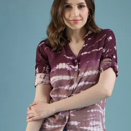 Women Regular Fit Dyed/Ombre Mandarin Collar Casual Shirt-image-47
