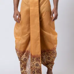 Nakshi Hand Block Print Dhoti For Men / Weadding Dhoti / Redy to wear Solid Men Dhoti-picture-1