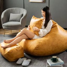 kam's lieu XXL Premium Imported Leather Bean Bag with Footrest and Cushion | Ready To Use Teardrop Bean Bag With Bean Filling image 5