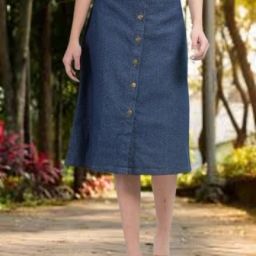 Women Solid A-line Light Blue Skirt-image-9