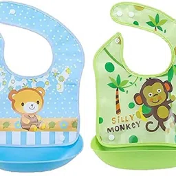Silicone Baby Detachable Waterproof Apron Bibs (Set of 2) Random Color-0