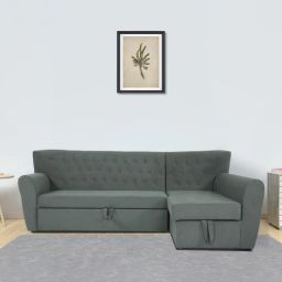 woodsworth from pepperfry Shaleno Fabric Pull-Out LHS Sofa Cum Bed in Steel Grey Colour with Storage-picture-0