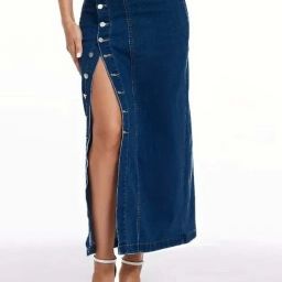 Women Solid Pencil Dark Blue Skirt-image-83