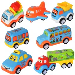 Plastic Power Friction Pull Back, Push and Go Car, Cute Crawling Miniature Vehicle Toy for Toddler Kids 3 Years & Above (Pack of 7, Multicolor)-16