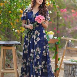 Women Fit and Flare Blue Maxi/Full Length Dress-image-56