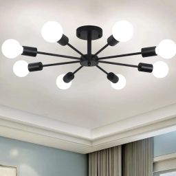 8 Lamp E27 Modern Style Black Mid Century Semi Flush Mount Type Fixture Sputnik Chandelier Ceiling Lamp-image-41
