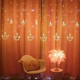 142 LEDs 2.49 m Yellow Steady, Flickering Diya Rice Lights-3