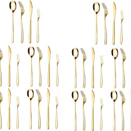 yelona Set of 40 Luxury Golden Flatware Set Spoon | Fork | Steak Knife & Fruit Fork Stainless Steel Cutlery Set-picture-32