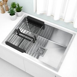 24x18x10 Kitchen Sink Single Bowl, 24 Inch, SS304, 16-Gauge Stainless Steel Sink SF2418 | HANDMADE KITCHEN SINK | 24X18X10 Vessel Sink-image-93