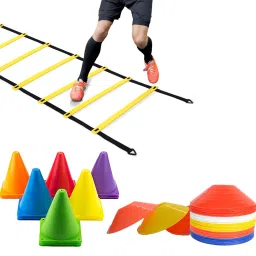 6 Inch Cones Pack of 6, 10 Space Markers and 4 Meter Ladder Agility Combos Football Kit-8