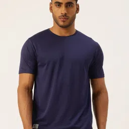Men Solid Round Neck Polyester Dark Blue T-Shirt-image-27