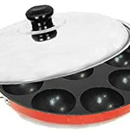 Wonderfull 12 Cavity Red Appam Patra Appe Maker, Paddu Maker Paniarakkal with Lid (Aluminium, Non-stick) Paniarakkal with Lid 1 L capacity 24.3 cm diameter-image-87