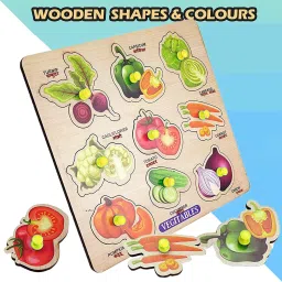 Learning Peg Puzzle Wooden Vegetables Puzzle with Picture Educational Board Toys-18