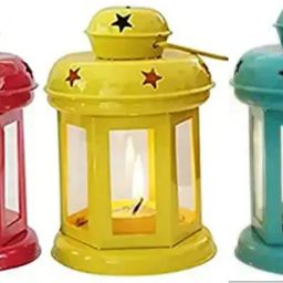 Hanging/Table/ Tea Light Holder Red ,Yellow , Blue Iron Set of Pack of 3 Blue, Red, Yellow Iron Hanging Lantern-image-26