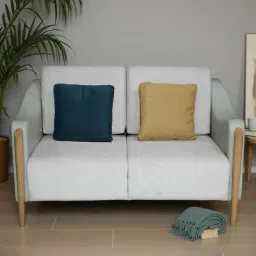 casacraft from pepperfry Haven Leather & Fabric 2 Seater Sofa In White & Blue Color-picture-12